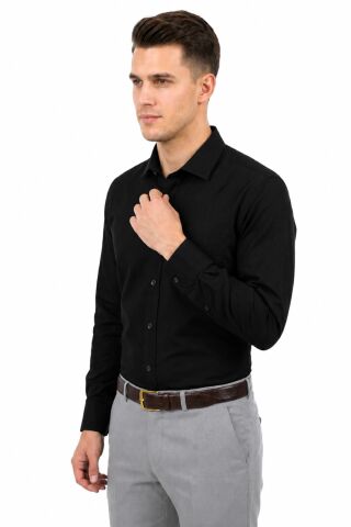 Erkek Büyük Beden Klasik Tek Cepli Uzun Kol Gömlek 3401 BGL-ST05530 SİYAH - 4XL