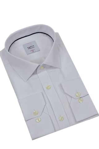 Erkek Slim Fitt Armürlü Uzun Kol Gömlek 2413 BGL-ST04383 BEYAZ - M