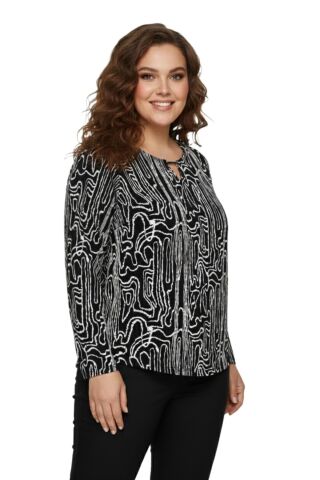 Kadın V Yaka Modelli Baskılı Bluz BGL-ST05105 SİYAH - L