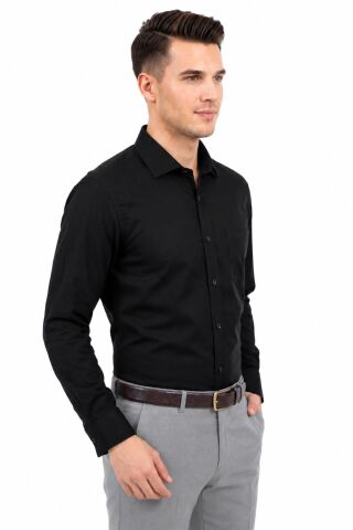 Erkek Büyük Beden Klasik Tek Cepli Uzun Kol Gömlek 3401 BGL-ST05530 SİYAH - 5XL