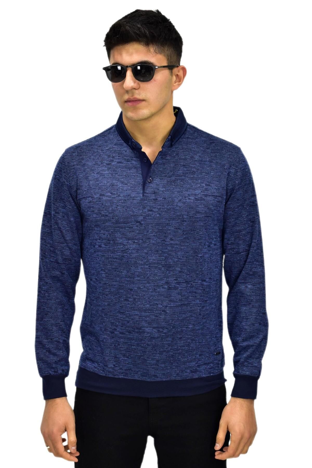 Erkek Polo Yaka Sweatshirt R2255 BGL-ST03201 İNDİGO - M