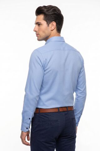 Erkek Slim Fitt Uzun Kol Petek Dokulu Gömlek BGL-ST05628 MAVİ - XL