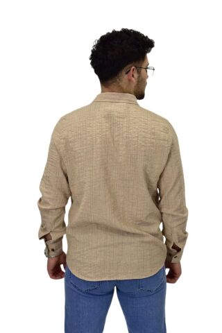 Erkek Spor Silim Fit Uzun Kol Gömlek G5011 BGL-ST04495 BEJ - S