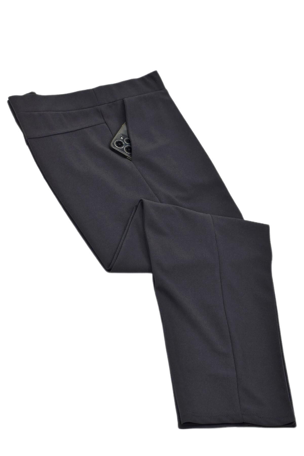 Kadın Büyük Beden Kumaş Pantolon Lastikli 2200 BGL-ST02974 FÜME - 48