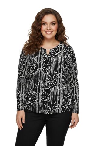 Kadın V Yaka Modelli Baskılı Bluz BGL-ST05105 SİYAH - XL