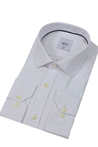 Erkek Slim Fitt Armürlü Uzun Kol Gömlek 2413 BGL-ST04383 BEYAZ - XL