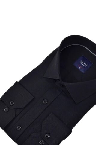 Erkek Slim Fitt Armürlü Uzun Kol Gömlek 2413 BGL-ST04383 SİYAH - S