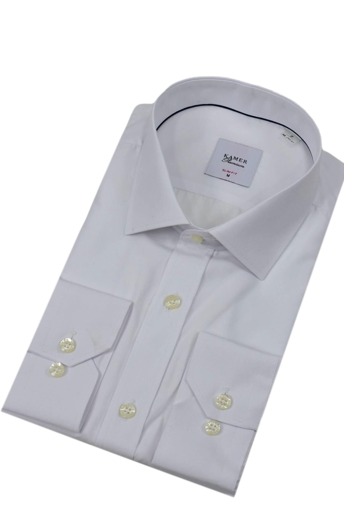 Erkek Slim Fitt Uzun Kol Kulplu Gömlek 2396 BGL-ST04379 BEYAZ - 2XL