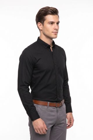 Erkek Slim Fitt Uzun Kol Petek Dokulu Gömlek BGL-ST05628 SİYAH - M
