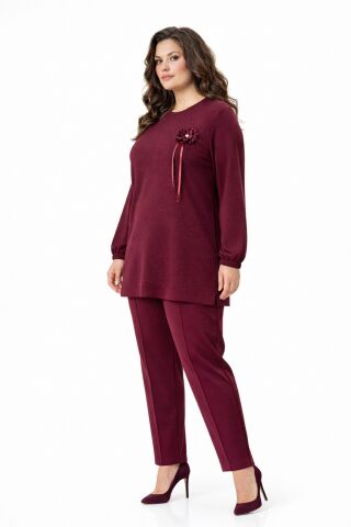 Kadın Simli Tunik Pantolon Takım  BGL-ST05428 BORDO - L