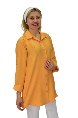Kadın Taşlı Ayrobin Gömlek BGL-ST03701 TURUNCU - 48