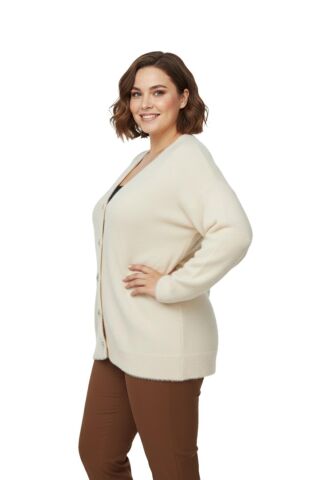Kadın Triko Düğmeli Hırka 24153 BGL-ST04067 EKRU - L/XL