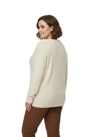 Kadın Triko Düğmeli Hırka 24153 BGL-ST04067 EKRU - L/XL