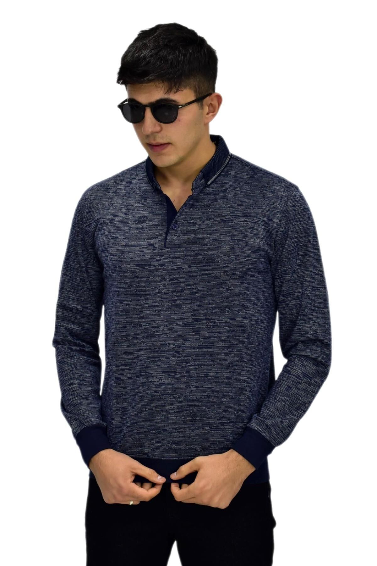 Erkek Polo Yaka Sweatshirt R2255 BGL-ST03201 LACİVERT - M