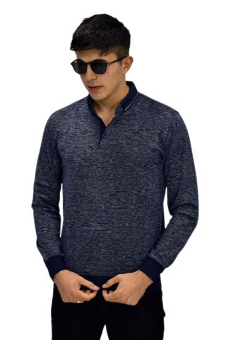Erkek Polo Yaka Sweatshirt R2255 BGL-ST03201 LACİVERT - M