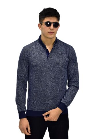 Erkek Polo Yaka Sweatshirt R2255 BGL-ST03201 LACİVERT - M