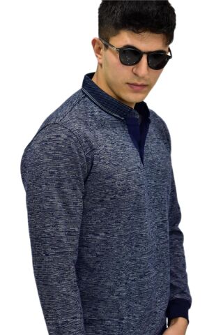 Erkek Polo Yaka Sweatshirt R2255 BGL-ST03201 LACİVERT - M