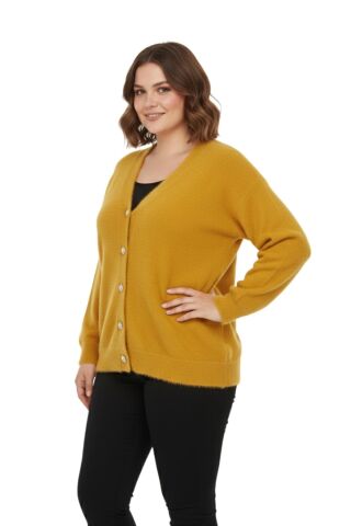 Kadın Triko Düğmeli Hırka 24153 BGL-ST04067 HARDAL - L/XL