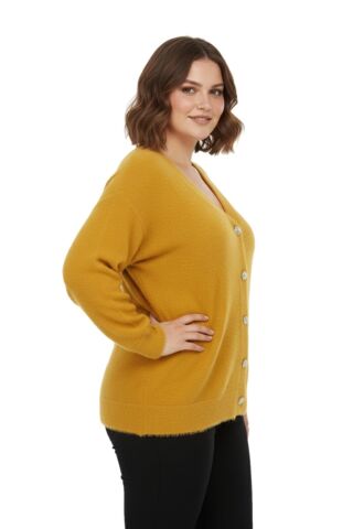 Kadın Triko Düğmeli Hırka 24153 BGL-ST04067 HARDAL - L/XL