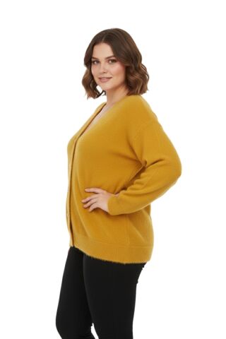 Kadın Triko Düğmeli Hırka 24153 BGL-ST04067 HARDAL - L/XL