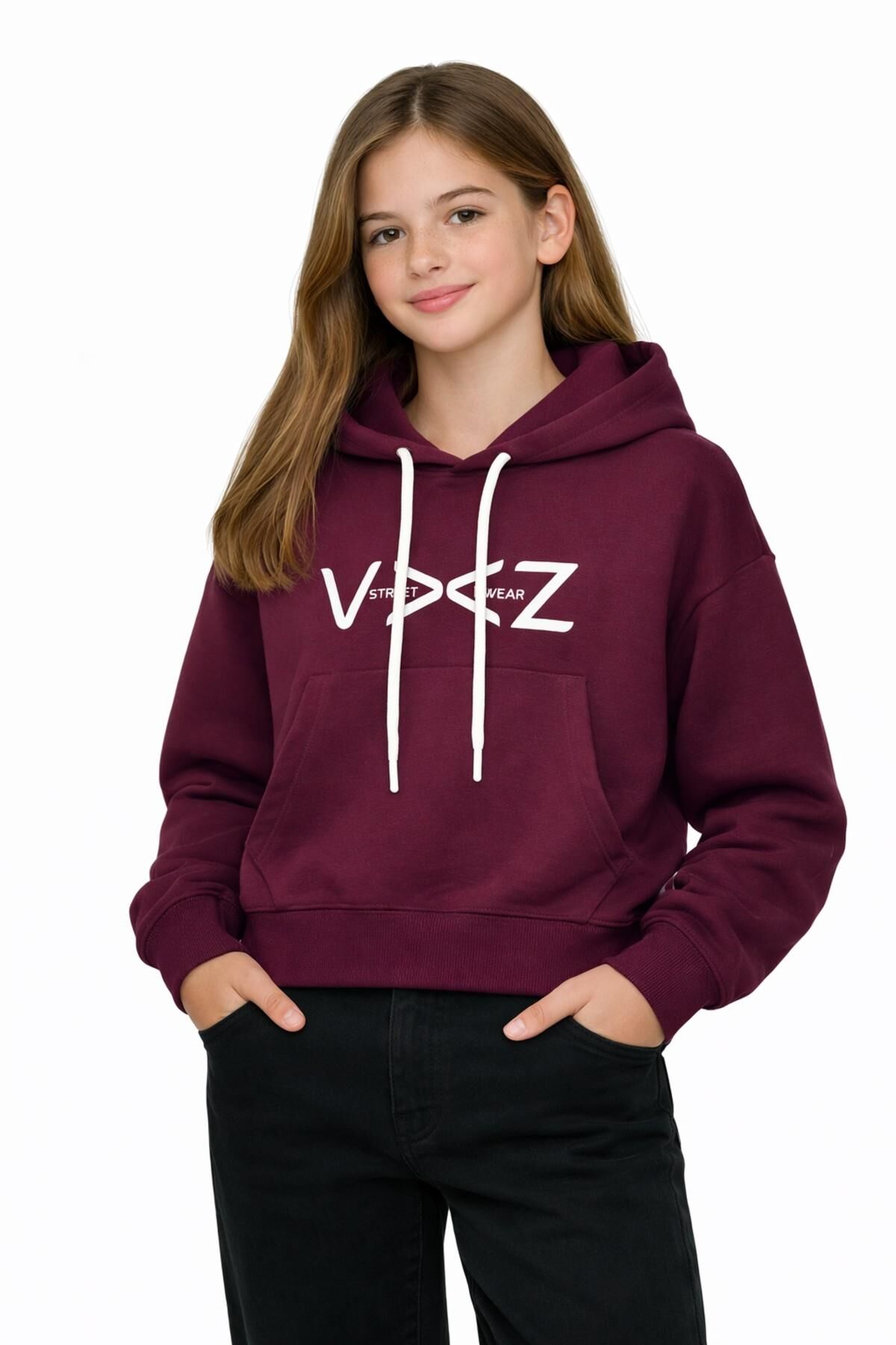 Kız Çocuk Kapüşonlu Sweatshirt BGL-ST05274 MÜRDÜM - 10 YAŞ