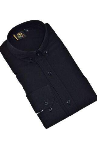 Erkek Slim Fitt Uzun Kol Petek Dokulu Gömlek BGL-ST05628 SİYAH - XL