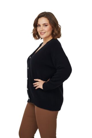 Kadın Triko Düğmeli Hırka 24153 BGL-ST04067 SİYAH - L/XL
