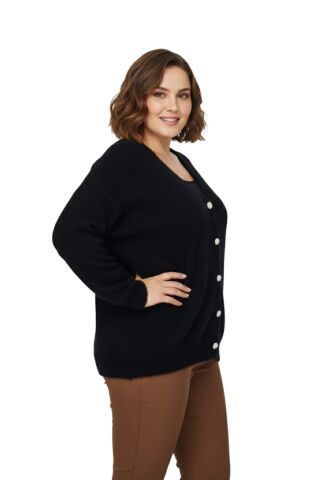 Kadın Triko Düğmeli Hırka 24153 BGL-ST04067 SİYAH - L/XL