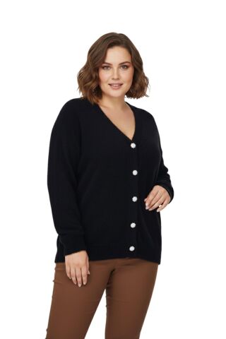 Kadın Triko Düğmeli Hırka 24153 BGL-ST04067 SİYAH - L/XL