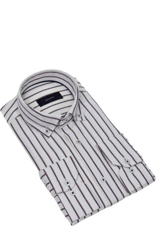 Erkek Klasik Çizgili Tek Cepli Gömlek BGL-ST03907 BORDO - XL