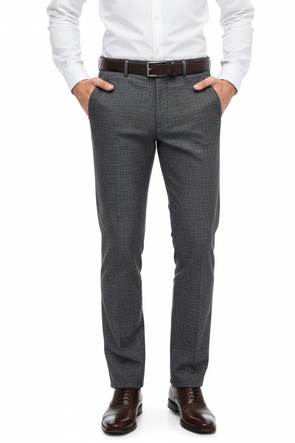 Erkek Regular Fit Hasır Kumaş Pantolon Likra Kumaş BGL-ST05039 FÜME - 46