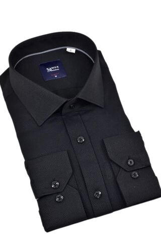 Erkek Slim Fitt Armürlü Uzun Kol Gömlek 2413 BGL-ST04383 SİYAH - XL