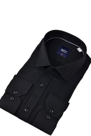 Erkek Slim Fitt Armürlü Uzun Kol Gömlek 2413 BGL-ST04383 SİYAH - XL