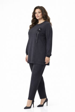 Kadın Simli Tunik Pantolon Takım  BGL-ST05428 FÜME - M