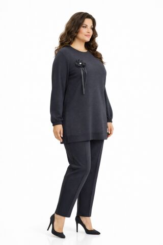 Kadın Simli Tunik Pantolon Takım  BGL-ST05428 FÜME - M