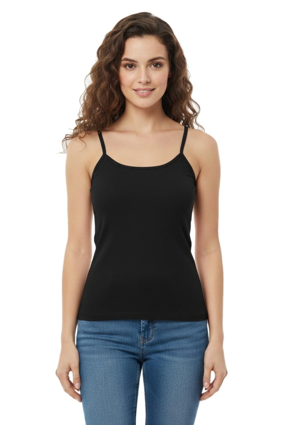 Kadın İp Askılı Renkli Atlet BGL-ST05183 SİYAH - L/XL