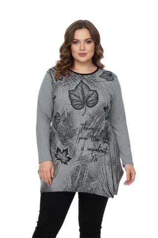 Kadın Yumoş Taşlı Baskılı Tunik BGL-ST05070 GRİ - XL