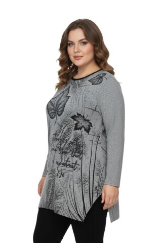 Kadın Yumoş Taşlı Baskılı Tunik BGL-ST05070 GRİ - XL