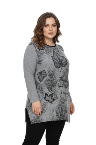 Kadın Yumoş Taşlı Baskılı Tunik BGL-ST05070 GRİ - XL