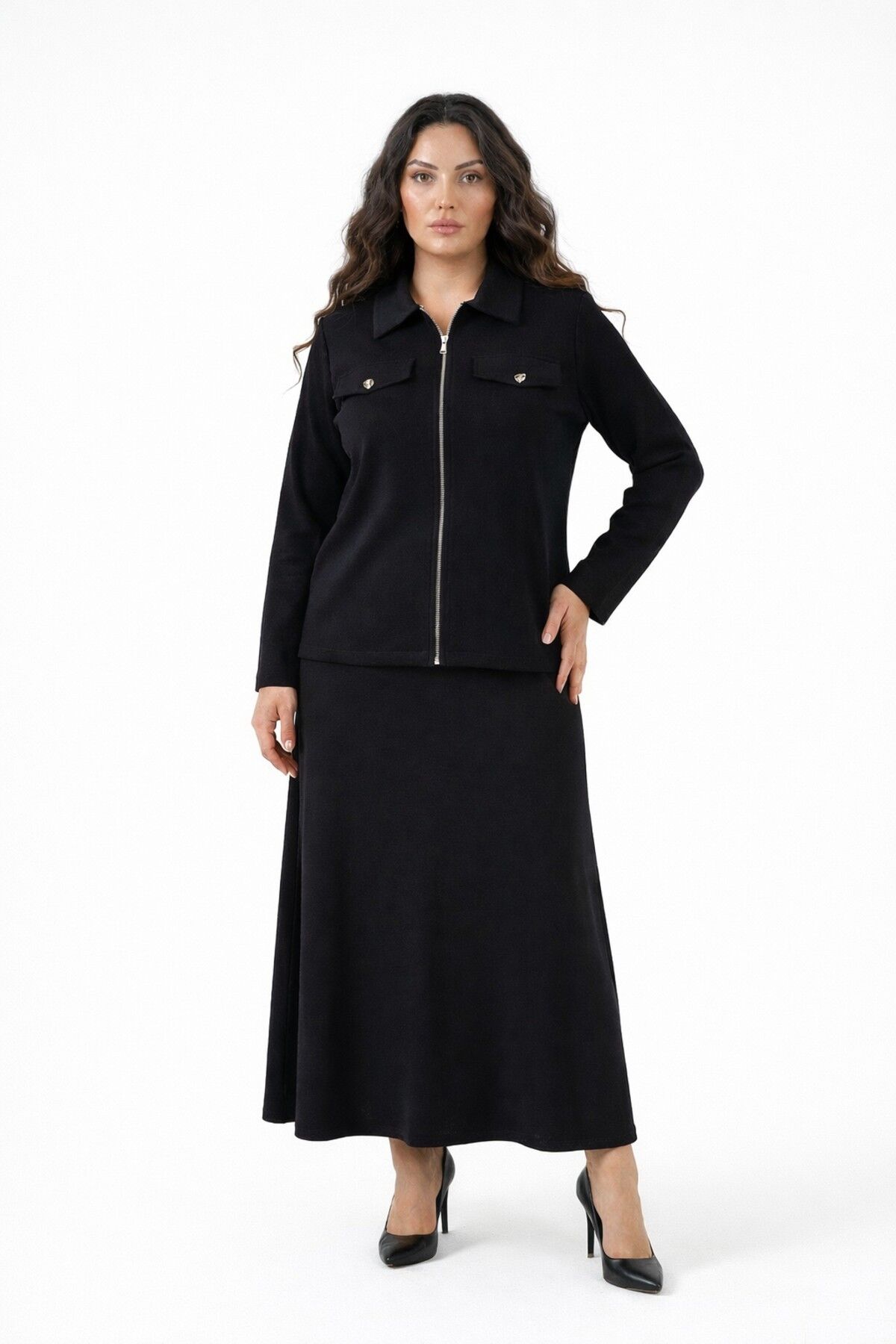 Kadın Fermuarlı Bluz Etek Takım BGL-ST05425