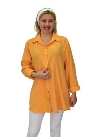 Kadın Taşlı Ayrobin Gömlek BGL-ST03701 TURUNCU - 48