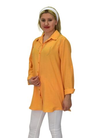 Kadın Taşlı Ayrobin Gömlek BGL-ST03701 TURUNCU - 48