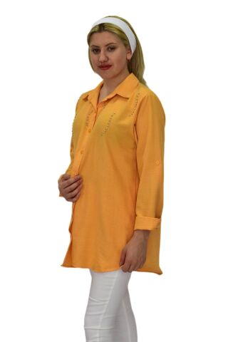 Kadın Taşlı Ayrobin Gömlek BGL-ST03701 TURUNCU - 48