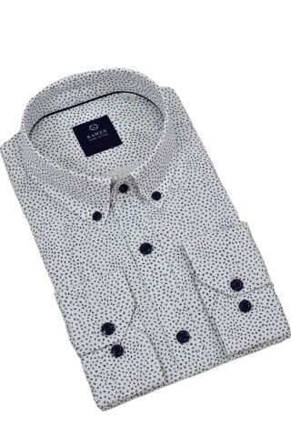 Erkek Puantiyeli Slim Fitt Uzun Kol Gömlek 2420 BGL-ST04382 BEYAZ - L