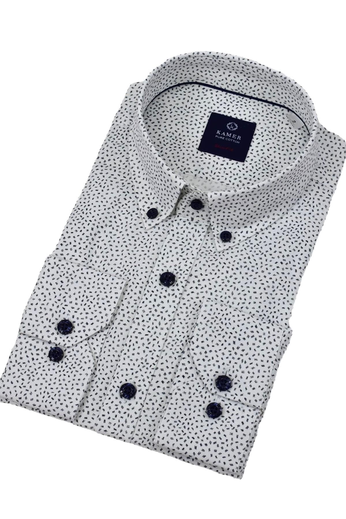 Erkek Puantiyeli Slim Fitt Uzun Kol Gömlek 2420 BGL-ST04382 BEYAZ - XL