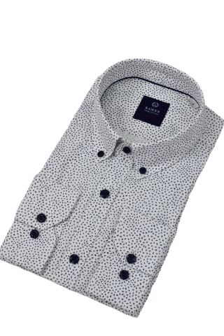 Erkek Puantiyeli Slim Fitt Uzun Kol Gömlek 2420 BGL-ST04382 BEYAZ - XL