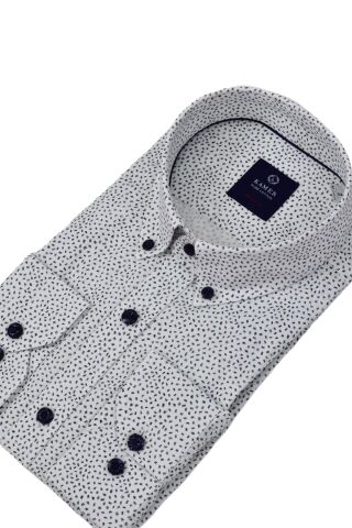 Erkek Puantiyeli Slim Fitt Uzun Kol Gömlek 2420 BGL-ST04382 BEYAZ - XL