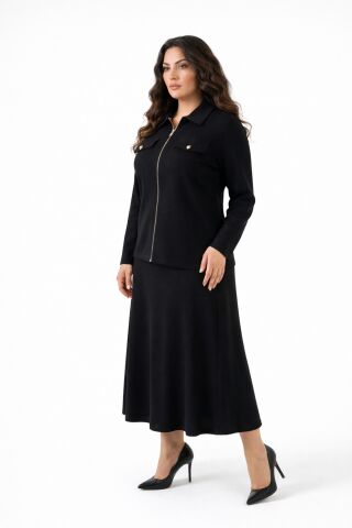 Kadın Fermuarlı Bluz Etek Takım BGL-ST05425 SİYAH - L