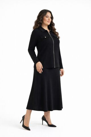 Kadın Fermuarlı Bluz Etek Takım BGL-ST05425 SİYAH - L