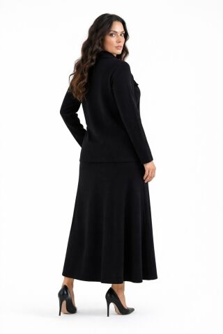 Kadın Fermuarlı Bluz Etek Takım BGL-ST05425 SİYAH - L